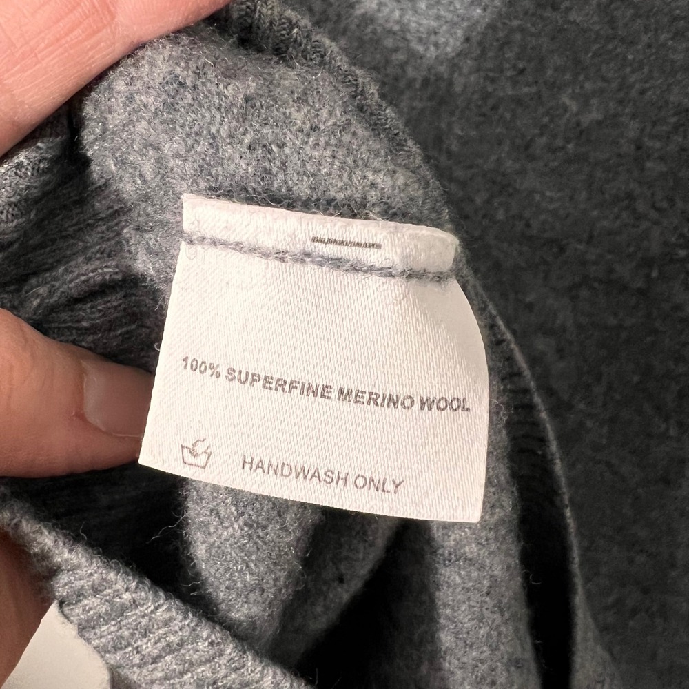 100% Superfine Merino Wool Womens Sweater in Gray Ribbed Sleeves Soft Small - Picture 10 of 13
